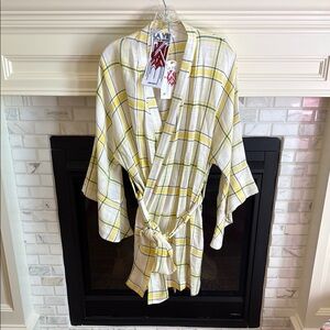 Yellow Plaid Kimono Wrap Dress